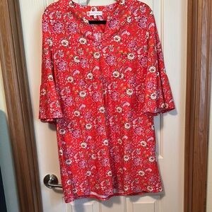 Jude Connally Vibrant Flowy Orange Floral Dress Kerry style, size small